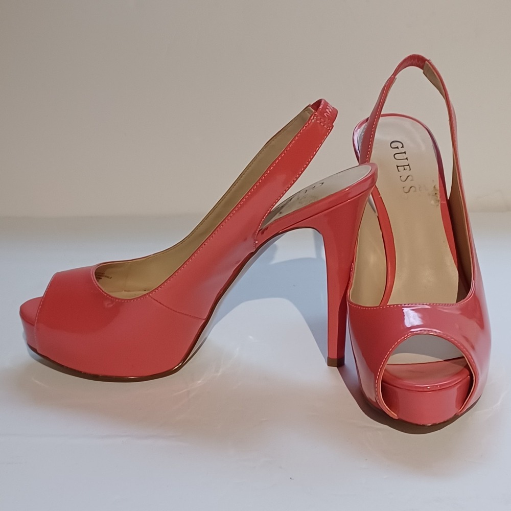 Guess Womens Slingback Peep Toe Heels Salmon Pink Sz 6 1/2 M